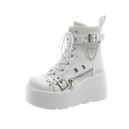 New Gothic Style Platform Vampire Cosplay Women Mid-calf Boots 2024 Winter Wedges Comfy Women Motorcycle Boots Shoes