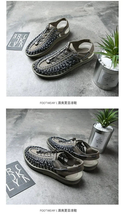 Summer Men Sandals Women Slippers Weaving Design Beach Sandals Breathable Casual Flat Sandals Outdoor Couples Sandals Size 48