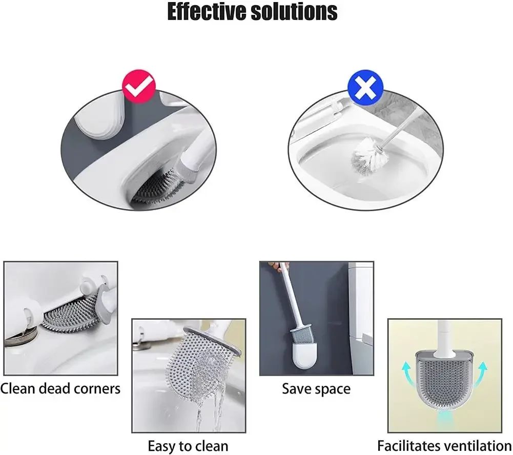 Wall-Mounted Silicone Toilet Brush Set-Easy-Install, Long-Handle,No Dead Corners,Efficient Cleaning,Portable Design with Holder