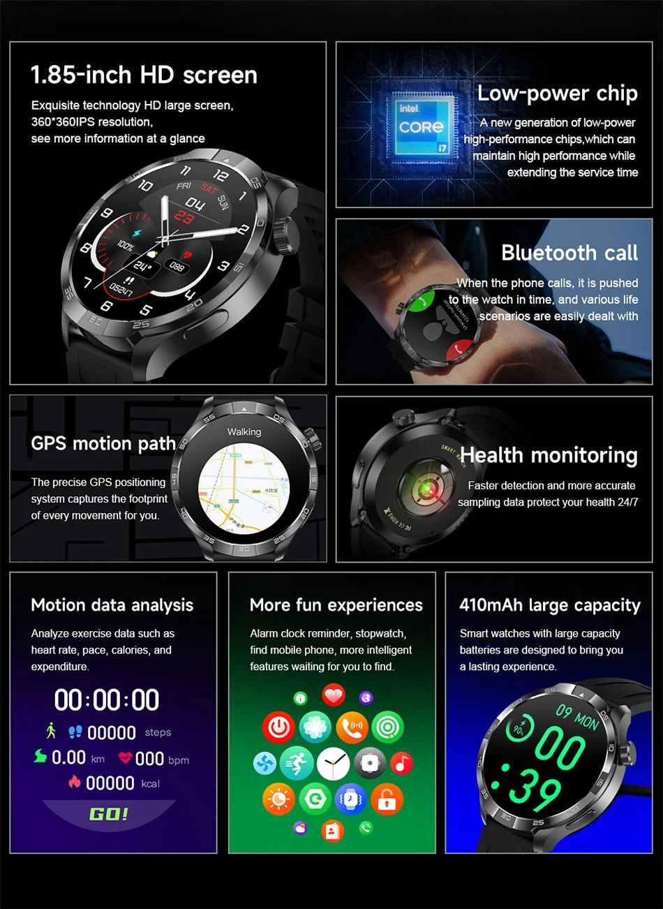 2026 Smartwatch com Display AMOLED Sempre Ativo, NFC, Chamada Bluetooth, Trajetória GPS, Impermeável, Saúde e Esporte, para Homens, Compatível com Android e iOS