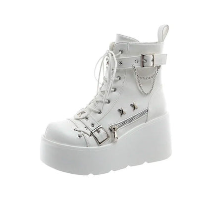 New Gothic Style Platform Vampire Cosplay Women Mid-calf Boots 2024 Winter Wedges Comfy Women Motorcycle Boots Shoes