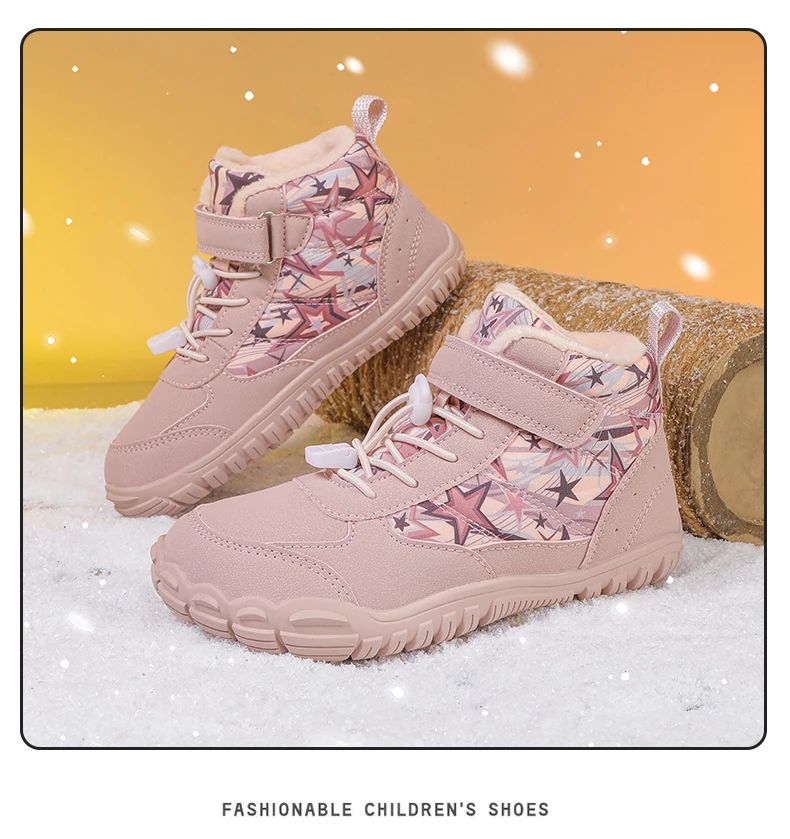 2025 Kids Barefoot Snow Boots Wide Toe Winter Insulated Waterproof Fur Lined Shoes for Boys Girls Cold Weather Outdoor Sneakers