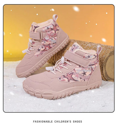 2025 Kids Barefoot Snow Boots Wide Toe Winter Insulated Waterproof Fur Lined Shoes for Boys Girls Cold Weather Outdoor Sneakers