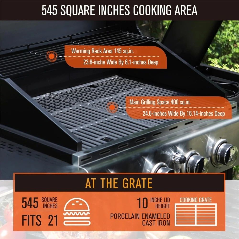 4-Burner Propane Gas Grill, Stainless Steel BBQ Grill with Side Burner Grill