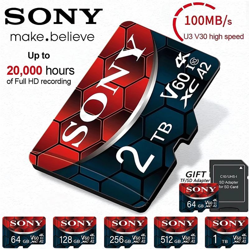 Cartão de Memória Micro SD SO/NY 2TB 1TB Cartões Mini MicroSD de Alta Velocidade 512GB 256GB 128GB Cartões Flash SD TF para Câmera Xiaomi PC