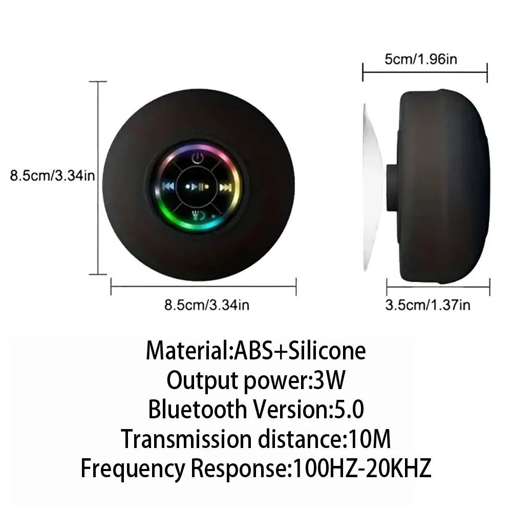 Alto-falante Bluetooth Sem Fio Portátil LED IPX4 À Prova d'Água Alto-falante para Banheiro Externo com Ventosa Grande Mini Caixa de Som Estéreo