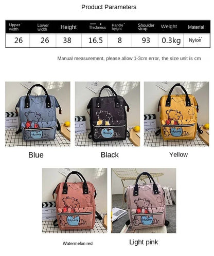 Disney  Winnie The Pooh Diaper Bag Backpack Cartoon Cute Mother and Baby Bag Large Capacity Lightweight Travel Mommy Bag