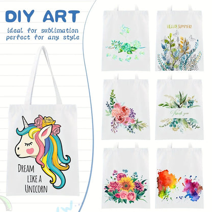Pacote com 6 Sacolas Reutilizáveis em Branco para DIY - Laváveis, Ideais para Projetos de Transferência de Calor/Sublimação, Compras e Afazeres