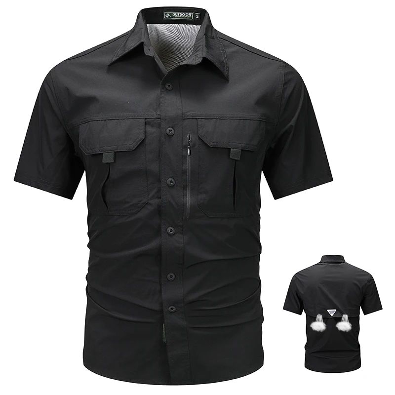 Summer Tactical Shirts Men Work Short Sleeve Shirt Outdoor Breathable Quick Dry Multi-pocket Cargo Camp Hike Short Sleeved Shirt