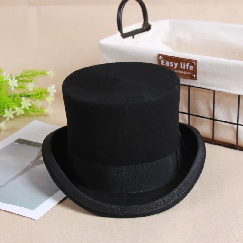 Men's Wool Fedora Hat - Classic Top Hat with Strap, Elegant Steampunk Panama Cap for Gentleman, Unisex Versatile Fashion
