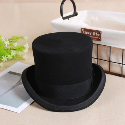Men's Wool Fedora Hat - Classic Top Hat with Strap, Elegant Steampunk Panama Cap for Gentleman, Unisex Versatile Fashion