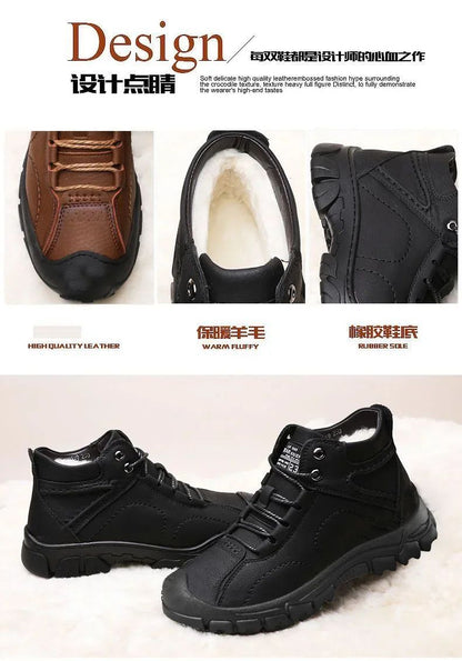 2025 Quente Venda Inverno Novo Sapatos de Algodão Mais Lã Grossa Casual Sapatos Esportivos Masculinos Tênis Cano Alto de Couro Moda Botas de Neve