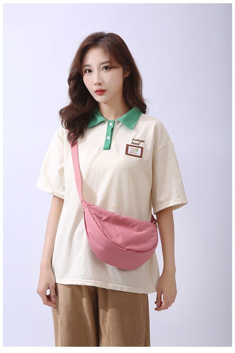 Solid Color Women's Portable Shoulder Bag Simple Female Nylon Cloth Padded Crossbody Bags Travel Purse Handbags Messenger Bag