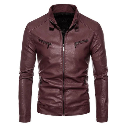 New Men's PU Leather Jacket Motorcycle Style Stand Collar Youth Fashion Outerwear Casual Male Coat Teenage Boy's Biker Vest