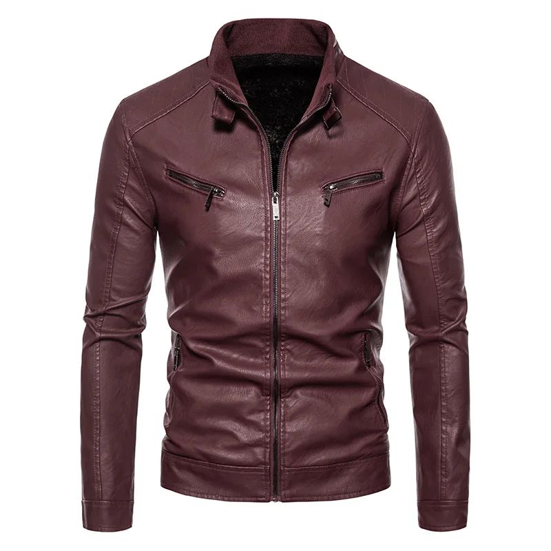New Men's PU Leather Jacket Motorcycle Style Stand Collar Youth Fashion Outerwear Casual Male Coat Teenage Boy's Biker Vest