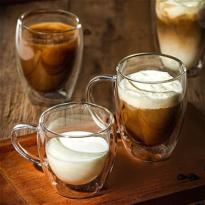 Copo de Café de Vidro com Parede Dupla e Fundo Duplo 233ml/320ml Canecas Premium para Mocha Latte Canecas Transparentes Resistentes ao Calor Conjunto de Copos de Água