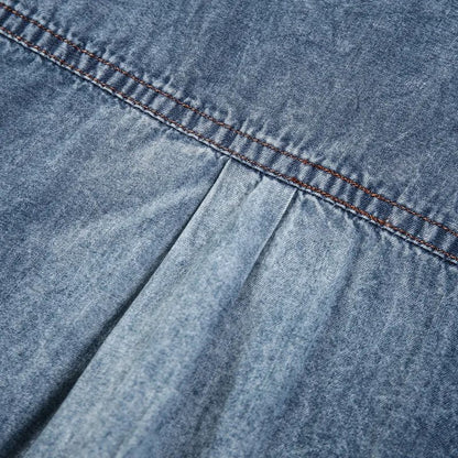 Denim Distressed Shirts Single Breasted Shirt Turn Down Collar Half Sleeve Button Cardigan Solid Pockets High Street Loose
