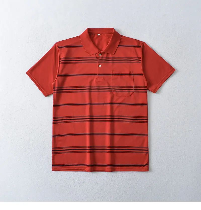 Men's Polo Shirt Button Up Polos Business Casual Lapel Short Sleeve T Shirt Summer Regular Fit Red Black Polo Stripe Shirts