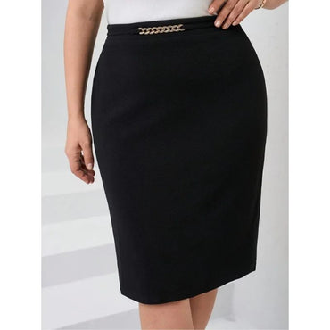 Plus Size 1XL-5XL New Elastic Mid Length Skirt Slimming-fit Women's High Waisted Trendy Knee Length Ladies Clothing Tight Skirt