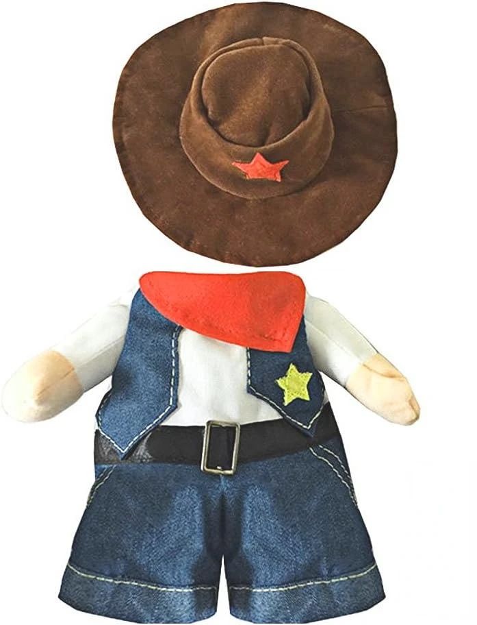 Fantasias de Halloween para Cães e Gatos, Uniforme de Cowboy do Oeste com Chapéu, Roupa Engraçada de Cowboy para Pets, Fantasia Engraçada para Gatos e Cães Pequenos