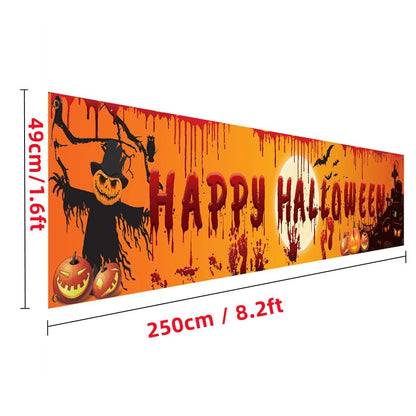 Happy Halloween Banner 250cm Long Hanging Halloween Banner with Pumpkin Terror Bloody Handprint Decor for Yard Indoor Outdoor