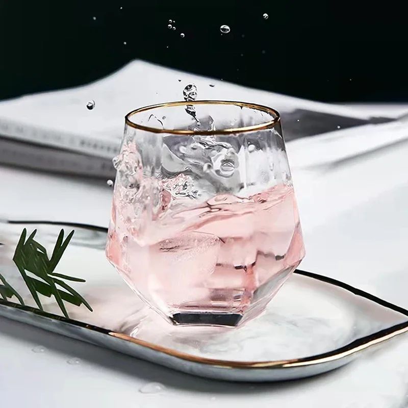 Taças de Vinho Borda Hexagonal 300ml Taça Transparente para Coquetéis Bar Festa Clube Banquete Utensílio para Beber Champanhe Limonada Água