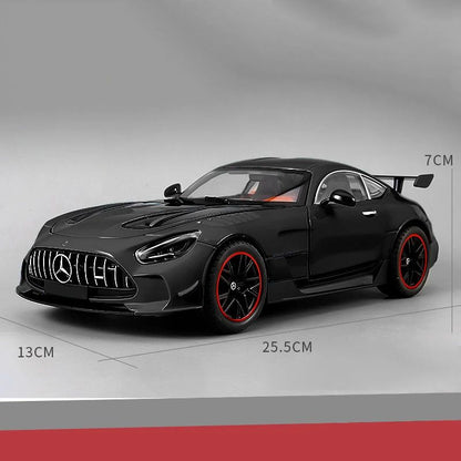 Grande 1:18 Mercedes Benz GTR Miniatura de Carro de Liga Leve Coleção Simulação Diecast Som e Luz Veículo Brinquedos Carro Para Presentes Infantis