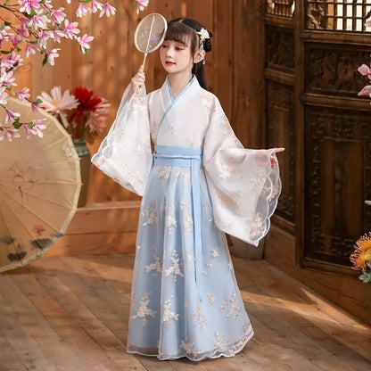 Fashion Girls Dresses Casual Outfit Long Sleeve Hanfu Girl Summer Children Clothes Princess Dress Baby Vestido Kids Tang Costume