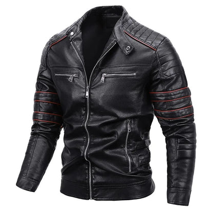 Streetwear Biker Jacket Coat Fashion Men Leather Jacket Slim Fit Autumn Winter Coat Men Fur Lined Men Motorcycle New Jacket