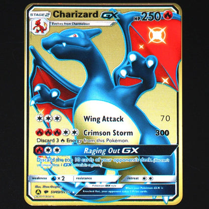 Pokémon 183200 Pontos Alto HP Cartas de Metal Douradas Pretas Inglês Francês Vmax Mega GX Coleção de Cards Charizard Pikachu Mewtwo