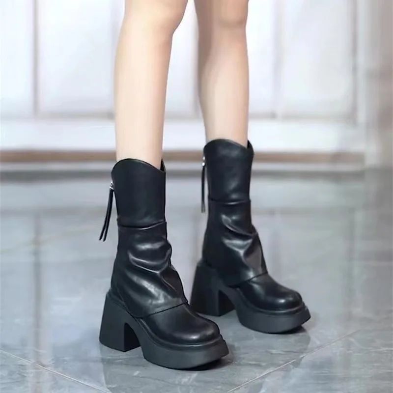 Autumn and winter new waterproof platform thick heeled fashion boots with thick sole height increasing short tube slimming boots