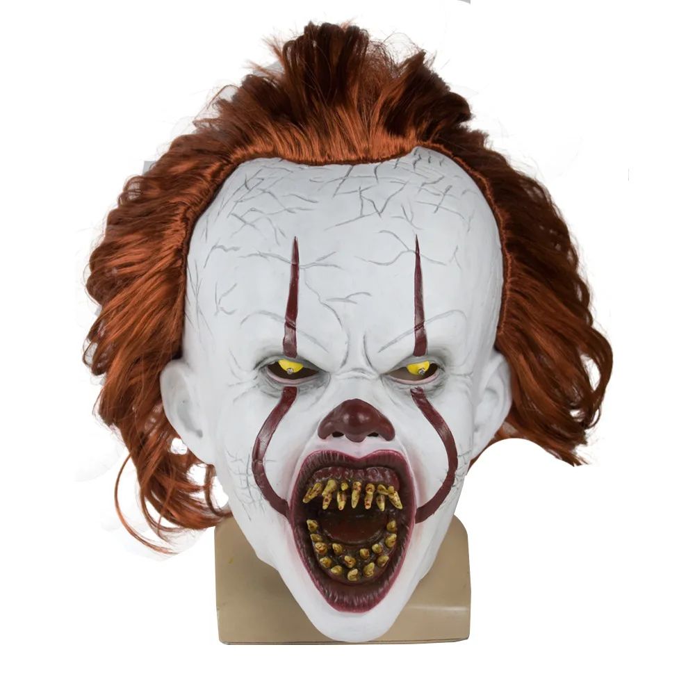Horror Glowing Clown Mask Halloween Masque Pennywise Cosplay Latex Glow Joker Mask with Multicolor Hair Wig Joker Mask for Adult