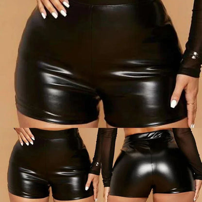 Sexy Women Oily Shiny Faux Leather Shorts Tight Black Pants Seductive Nightclub Party Wear High Waist Mini Shorts Costumes 2025