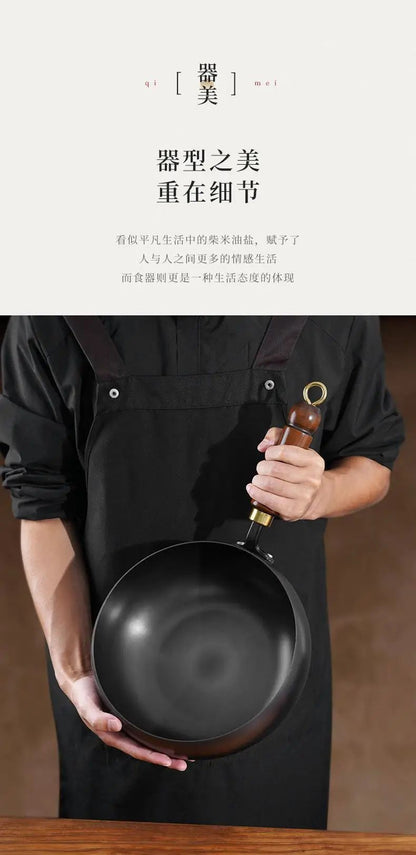 Panela de ferro best-seller, panela de barriga grande, mini wok forjada à mão, mini panela de ferro pequena, wok doméstica sem revestimento e antiaderente