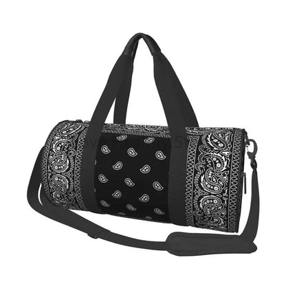 Colorful Paisley Black Bandanna Border Scarf White Sports Gym Bag Couple Large Capacity Fitness Bag Portable Luggage Handbag