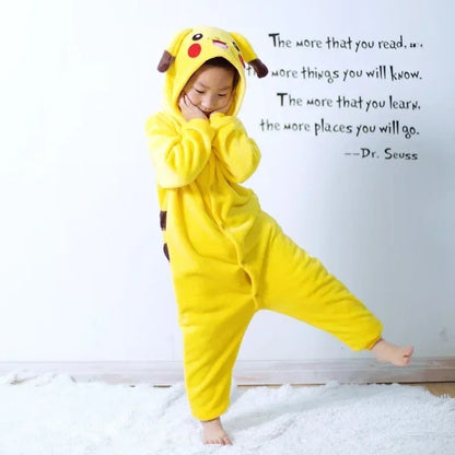 Pokemon Pikachu Flanela Quente Roupas de Casa Infantil Outono&Inverno Macacão Macio Cosplay Animal Moletom Pijama Presente para Pais e Filhos