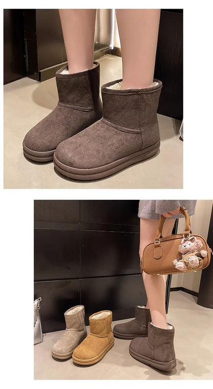 Evshine Winter Mini Snow Boots For Women Plush Lined Warm Suede Snow Boots Comfy Fuzzy Boots Fur Home Ankle Boots Lady Snow Boot