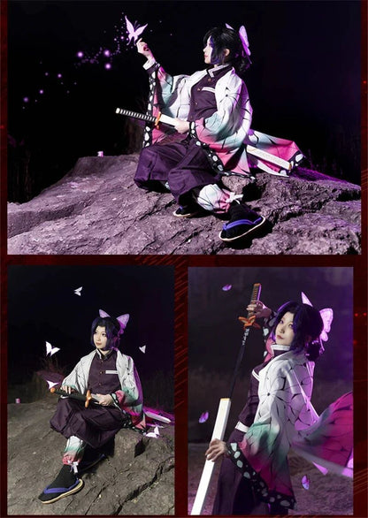 Anime Demon Slayer Kochou Shinobu Cosplay Costume Kimetsu No Yaiba Kochou Uniforms Wigs Hairs Halloween For Kids Adult Cos Party