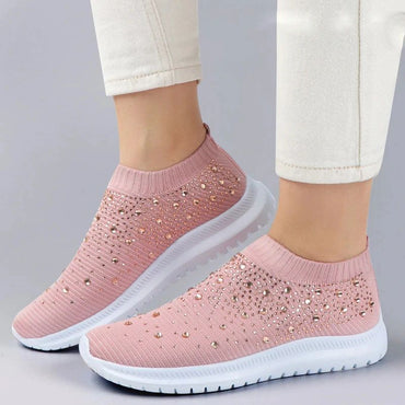 2024 New Crystal Breathable Mesh Sneaker Shoes for Women Comfortable Soft Bottom Flats Plus Size 43 Non Slip Casual Shoes Woman