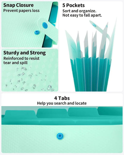 Expandable File Folder, Letter Size Organ Organizer, 5 File Pockets, Portable Organizer for School Office Supplies