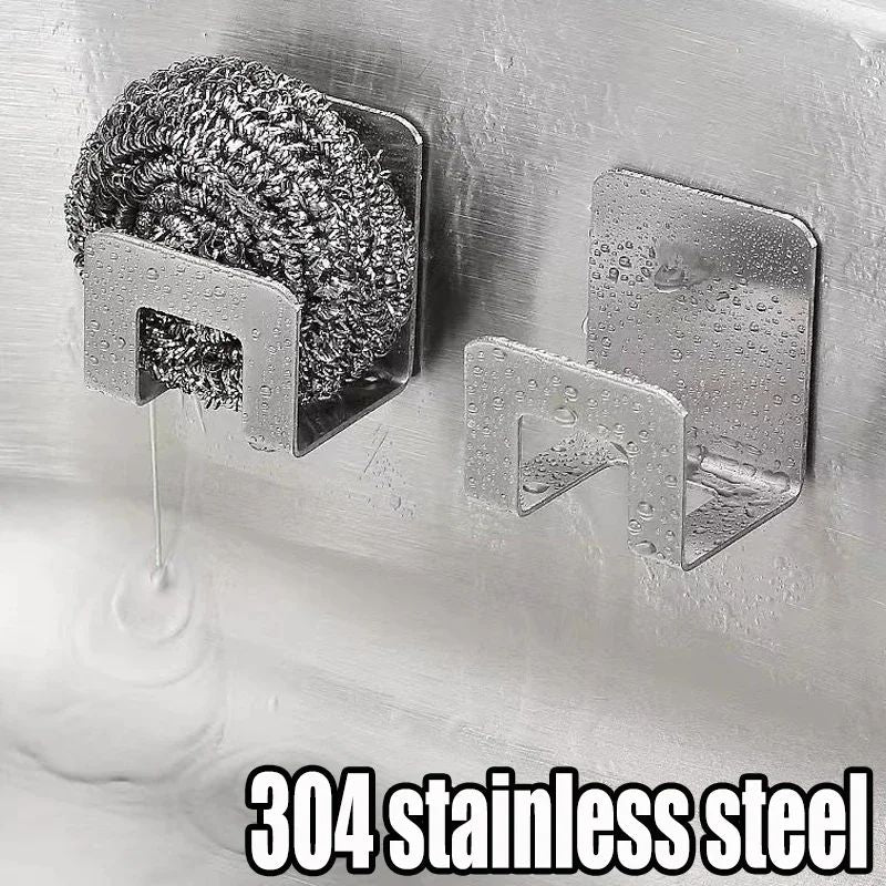 Kitchen Sponges Holder Stainless Steel Sink Sponges Drain Drying Rack Self Adhesive Storage Holder Wall Hooks Kitchen Organizers