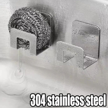 Kitchen Sponges Holder Stainless Steel Sink Sponges Drain Drying Rack Self Adhesive Storage Holder Wall Hooks Kitchen Organizers