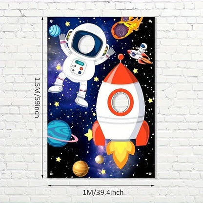 Space face display background cloth Boy's birthday party outdoor game photo booth photography decoration