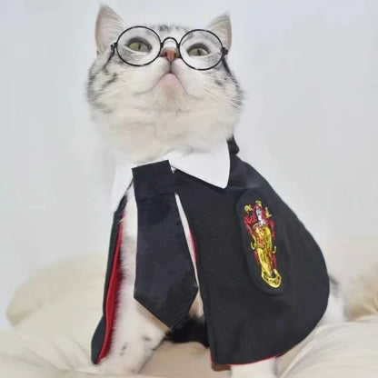 Capa de Halloween Cosplay Roupinha de Cachorro Fofa Manto Mágico Colegial Pequeno Óculos Gravata Acessórios para Pescoço Xale para Pet Roupinha de Outono