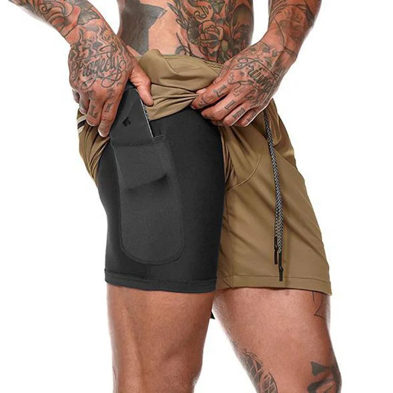2025 New Men's Camo Running Shorts 2 in 1 Double Layer Quick Dry Gym Fitness Exercise Jogging Training Shorts Male Sports Short