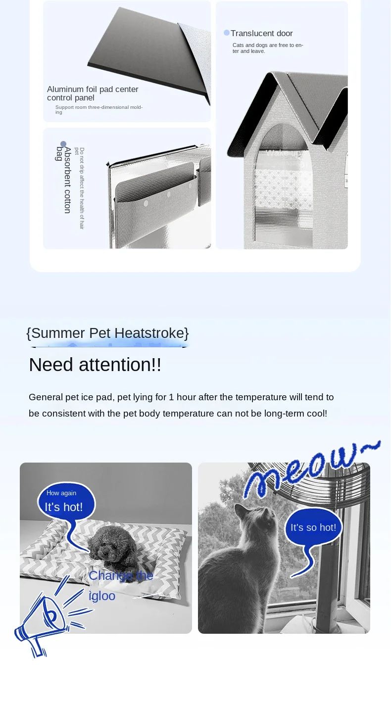 Casa com Ar Condicionado para Gatos, Verão, Ferramenta de Resfriamento para Gatos, Ninho, Casa de Gelo para Cães, Quatro Estações, Casa de Gelo para Gatos e Pets
