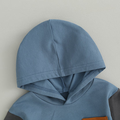 Citgeett Conjunto de Calças para Bebês e Meninos, Outono, Manga Comprida, Moletom com Capuz em Cor Contrastante, Calças com Elástico na Cintura