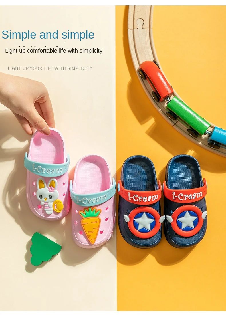 Summer Kids Sandals Hole Children's Shoes Slippers Soft Anti-Skid Cartoon DIY Design Hole Baby Shoes Sandy Beach For Boys Girls