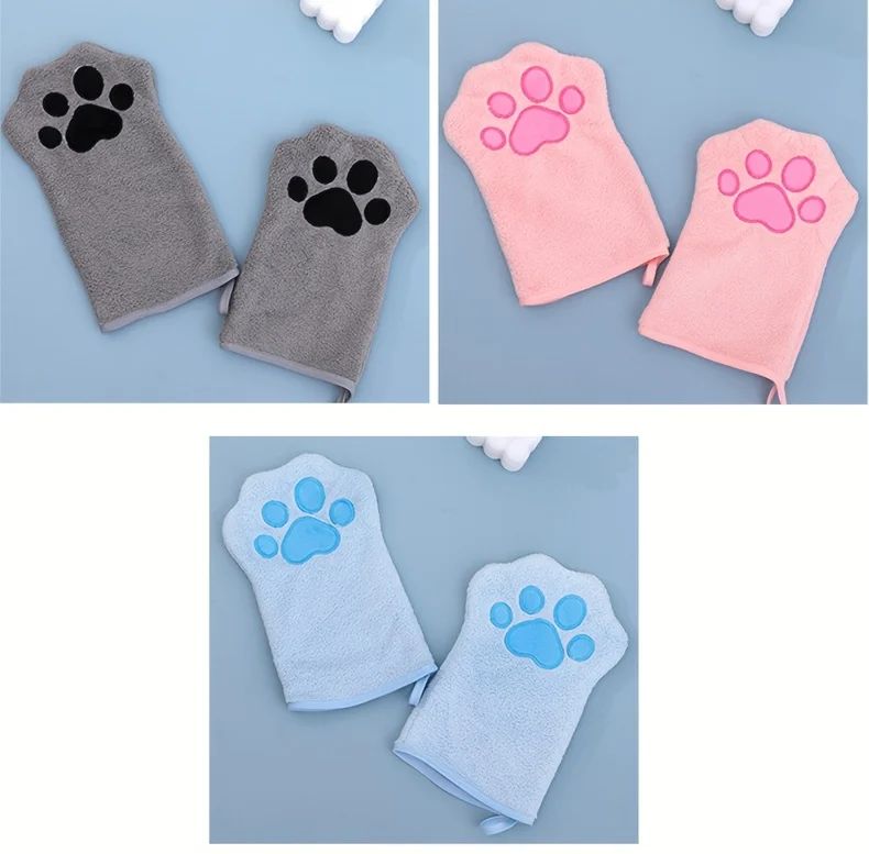 Luvas de Banho de Secagem Rápida para Cães Luvas de Higiene para Pets Multicores Macias com Estampa de Patinha para Cães e Gatos, Essenciais para Banho e Secagem