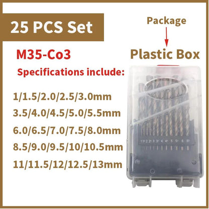 Broca Helicoidal de Cobalto HSS M35 Jogo de Ferramentas Acessórios para Perfuração de Metal Aço Inoxidável